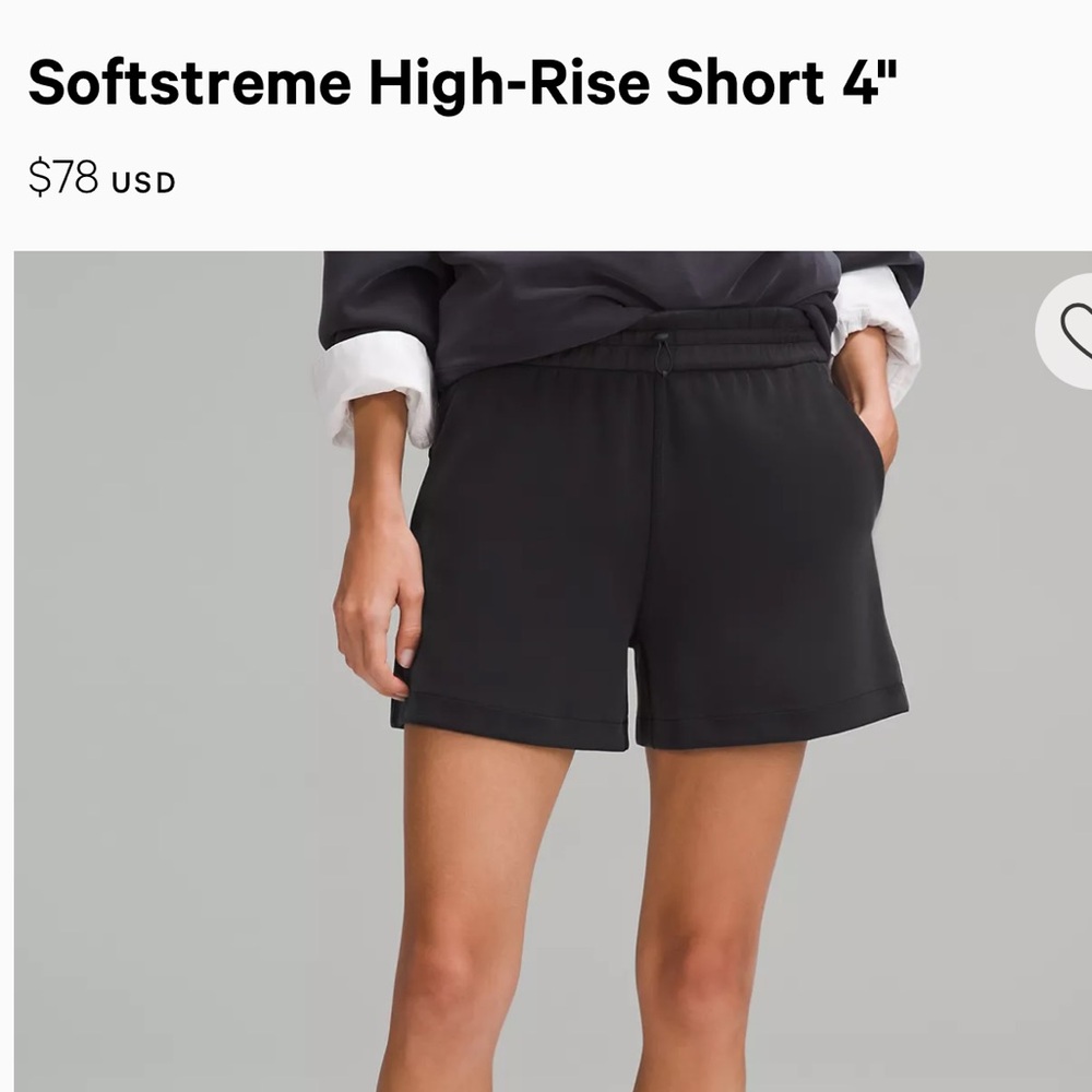 Lululemon softstreme high rise shorts 4”